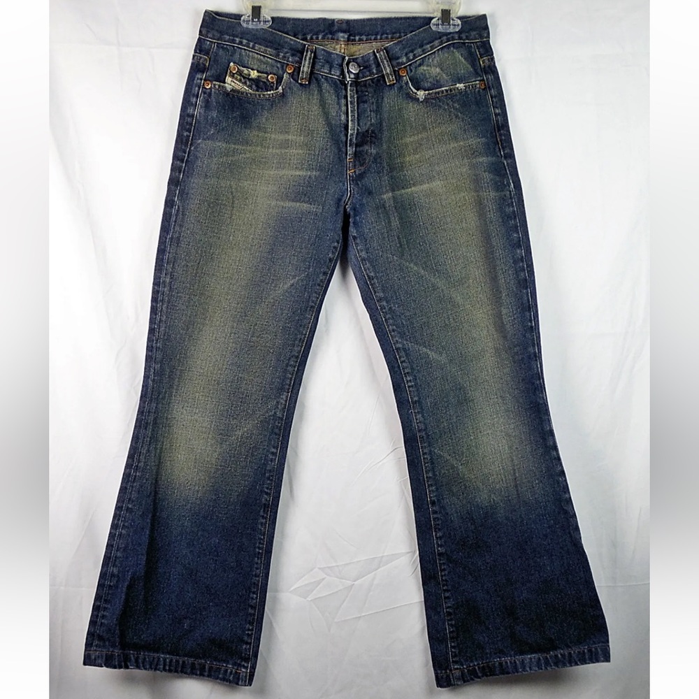 Diesel DAZE Button Fly Dirty Wash Blue Retro Flare Jeans 31 Hemmed Made in Italy